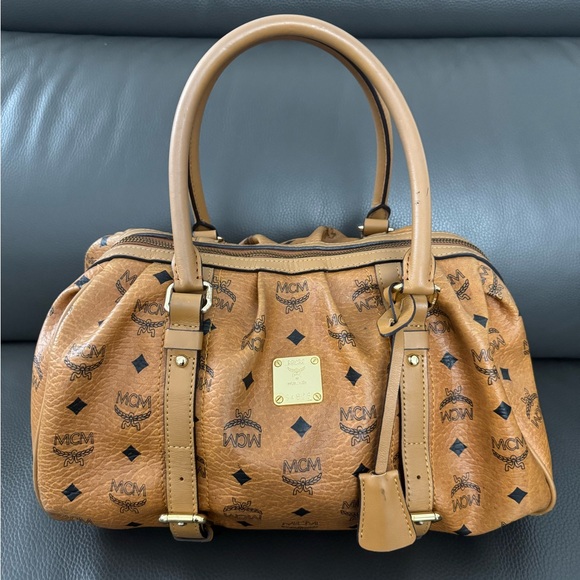 MCM Cognac Leather Satchel with Logo - Picture 1 of 14